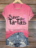 Women's  Breast Cancer Awareness Save the Ta-Tas   Printed Short-Sleeved T-Shirt