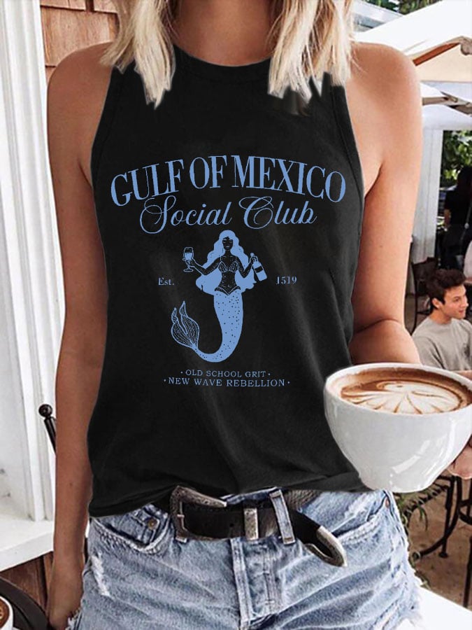 Women's Gulf Of Mexico Mermaid Print Round Neck Tank Top