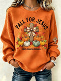 Women's Fall for Jesus Print Crew Neck Check Sweatshirt
