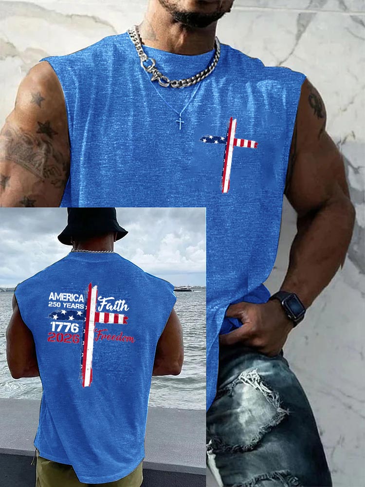250 Years Faith Freedom Pattern Round Neck 100% Cotton Tank Top
