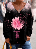 Women's Breast Cancer Sequin Print Casual Long Sleeve T-Shirt