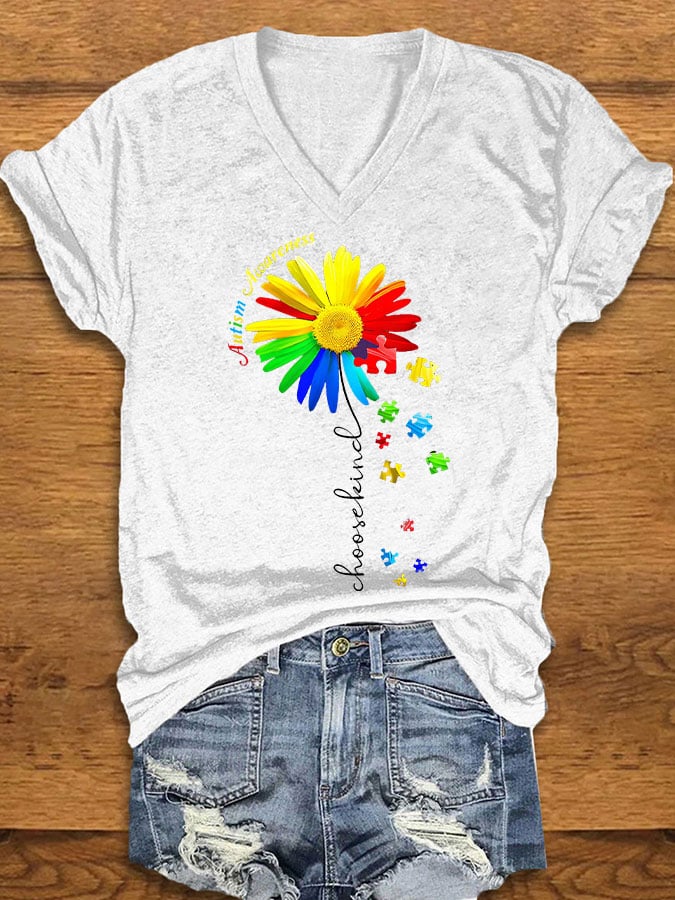 Women's Autism Awareness Floral Print T-Shirt