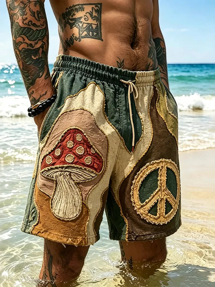 Men's Retro Hippie Mushroom Psychedelic Color-blocked Shorts