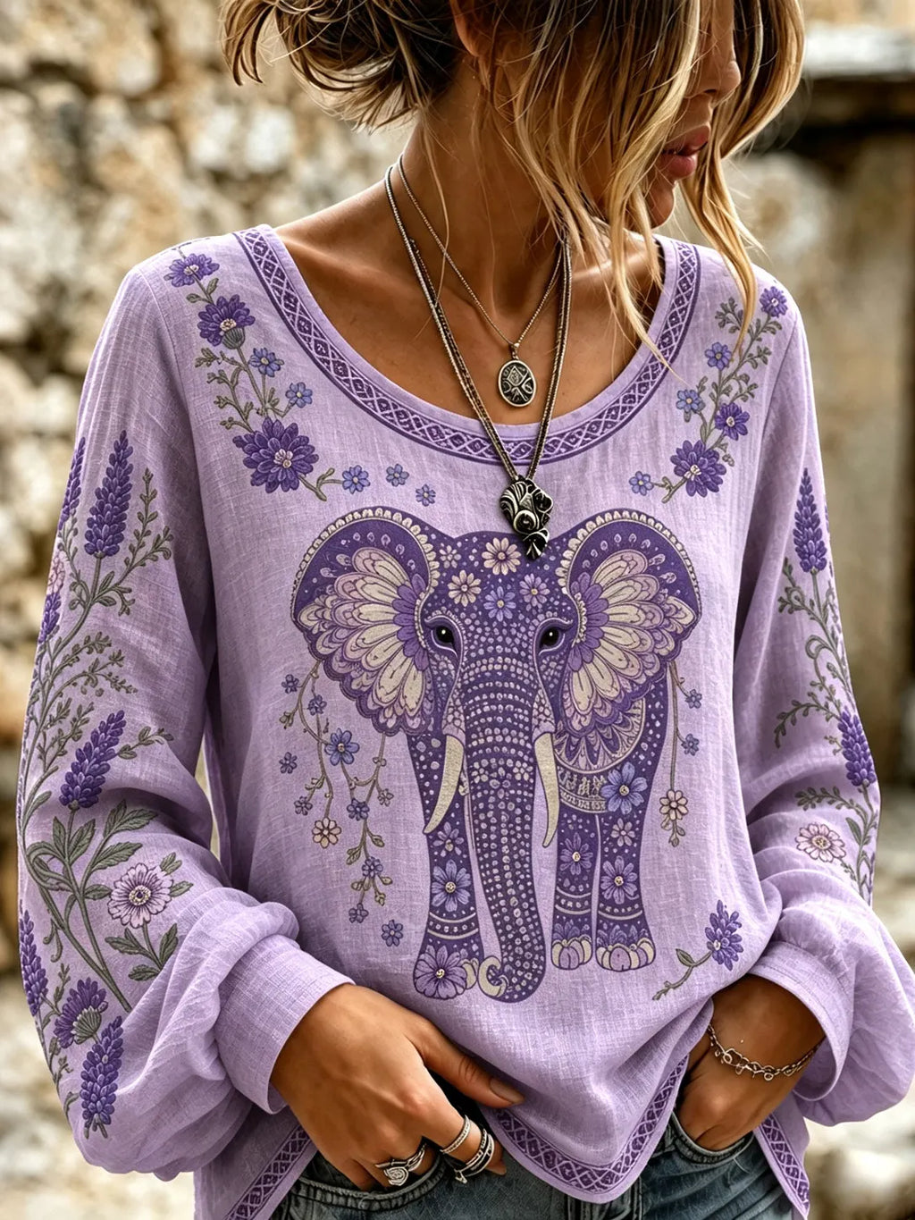 Women's Elephant Flowers Art Print Alzheimer's Awareness Support T-shirt