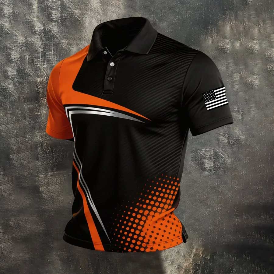 Men's Retro Patriot Color Block Polo Collar Short Sleeve