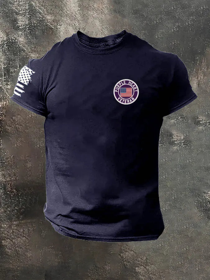 Purple Heart Veteran Pattern 100% Cotton T-Shirt