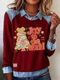 Women's Christmas Faith Print Casual Denim Top