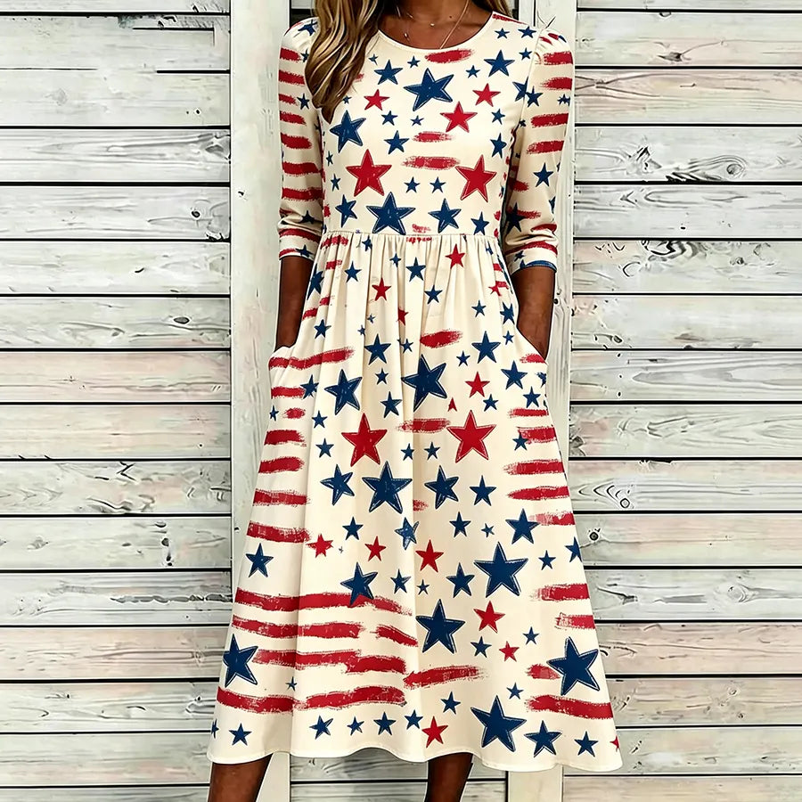 Women's Casual Pentagram Printed Round Neck Dress