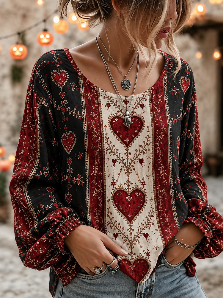 Women's Halloween Queen Of Heart Cosplay Print Long Sleeve T-shirt