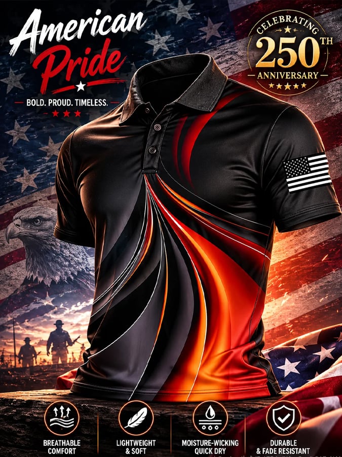 Men's Retro Patriotic Color-Block Short-Sleeve Polo Shirt