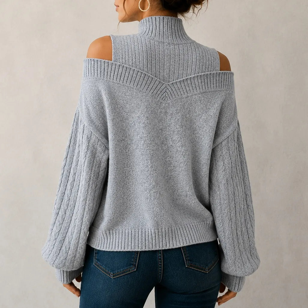 Elegant Off-shoulder Turtleneck Sweater