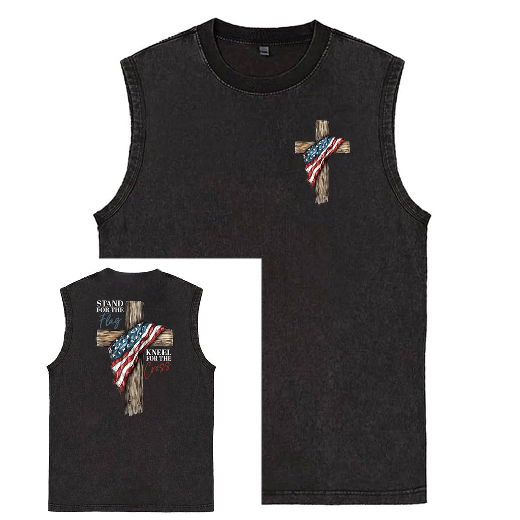 Stand For The Flag Kneel For The Cross Unisex Washed Cotton Sleeveless Tank Tops