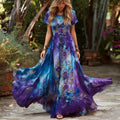 Women's Retro Rose Floral Gradient Pattern  Short Sleeve Dress