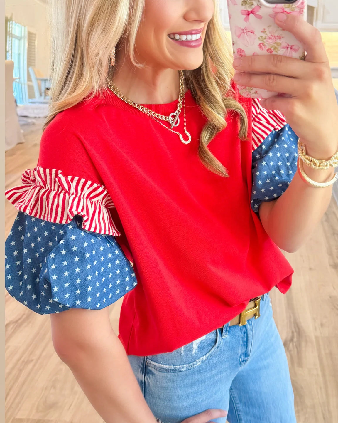 Women'S American Style Puff Sleeve Top