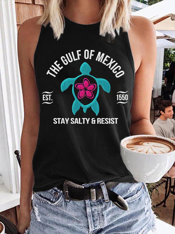 Women's Gulf Of Mexico Print Round Neck Tank Top