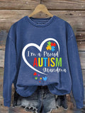 Women'S I'M A Proud Autism Grandma Print Casual Sweatshirt
