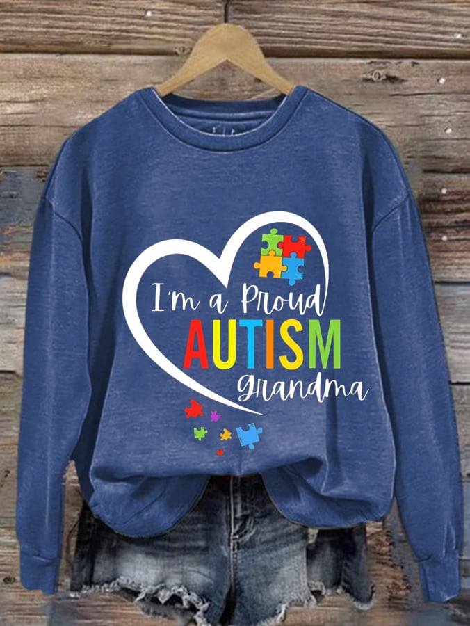 Women'S I'M A Proud Autism Grandma Print Casual Sweatshirt