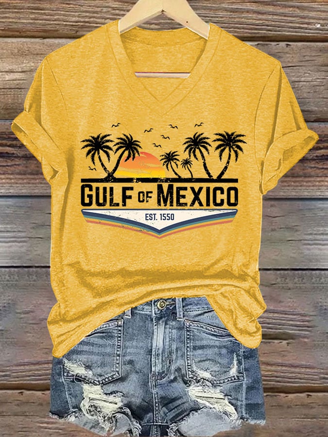 Women's Gulf Of Mexico Printed V Neck T-Shirt