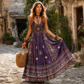 Women's Hippie With Sun And Stars Retro Fiowy Slip Dress