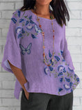 Women's Vintage Purple Floral Art Print Top