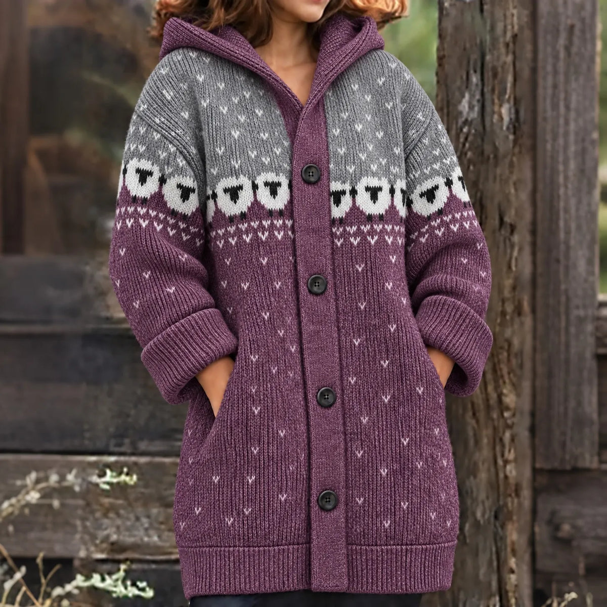 Women's Vintage Sheep Jacquard Knit Cardigan