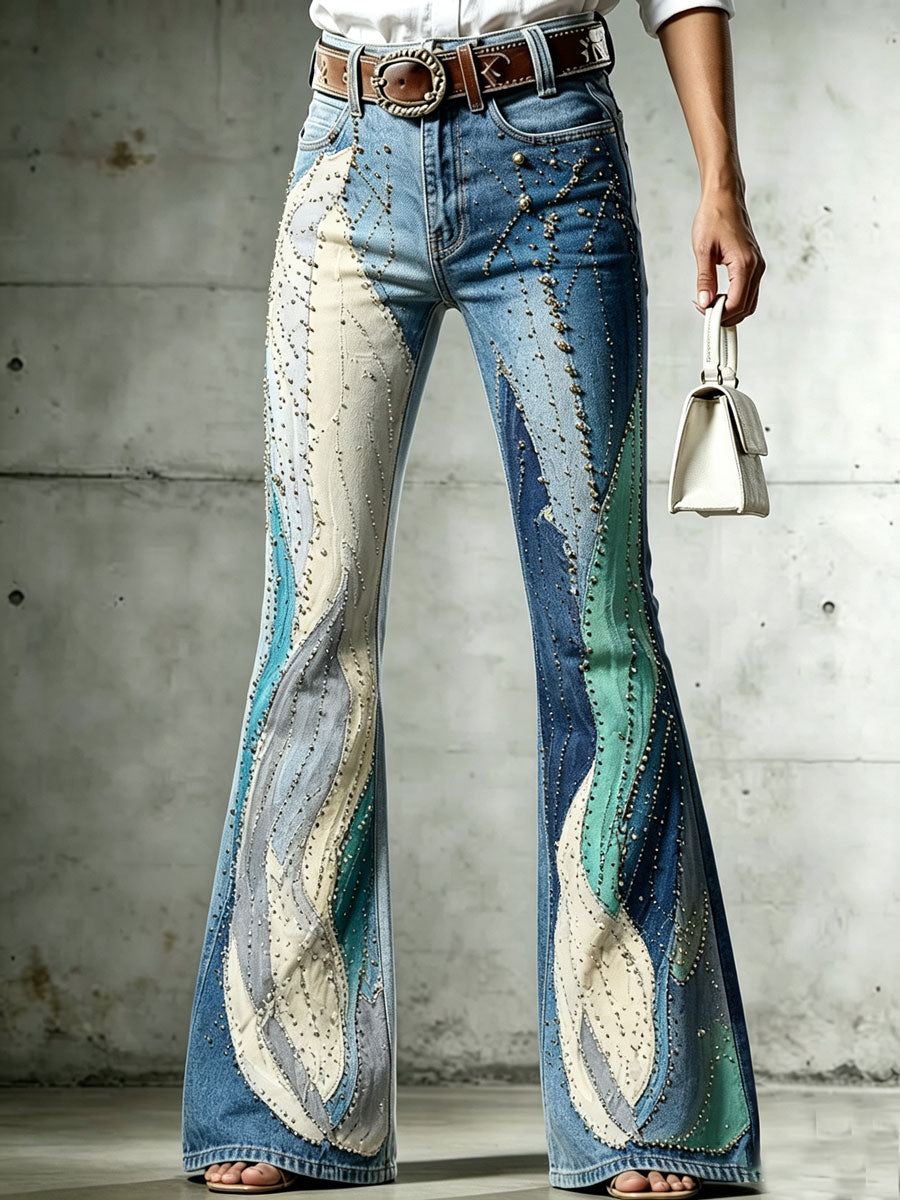 Ladies' Western Style Contrasting Denim Pants