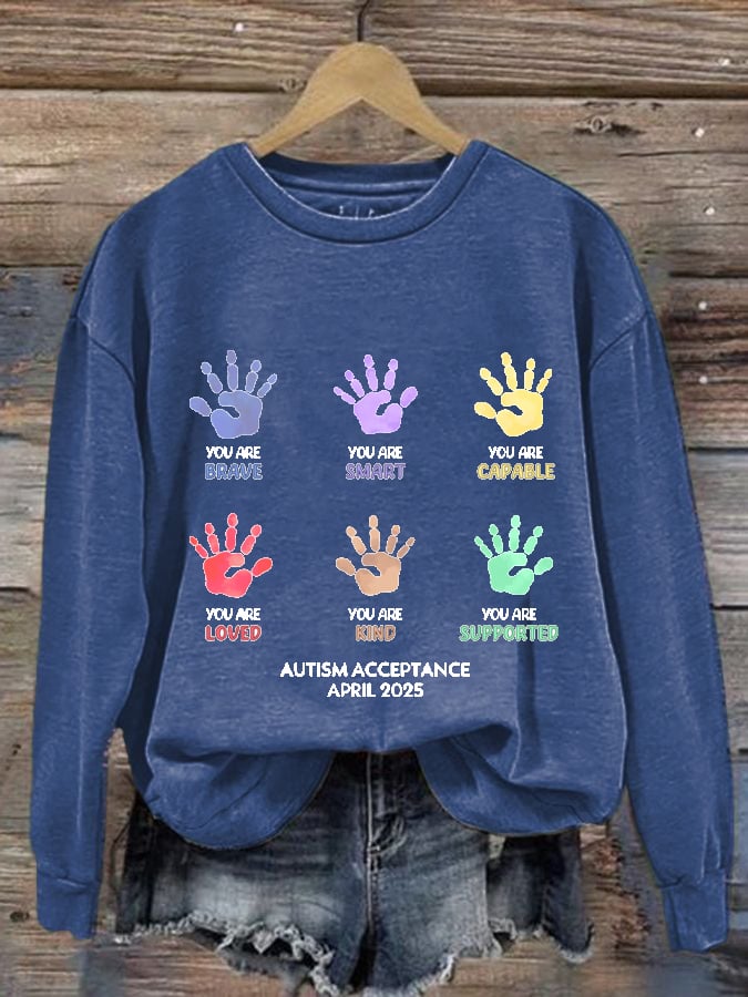 Women's  Autism Awareness Printed Casual Crew Neck Sweatshirt