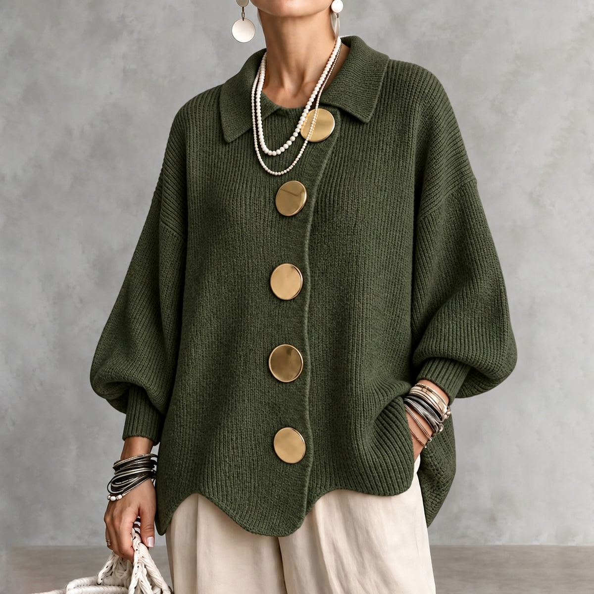 Elegant Collared Button-up Knit Cardigan