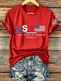 Embroidered Printed Round Neck Short Sleeved T-Shirt Commemorating The 250Th Anniversary Of The United States