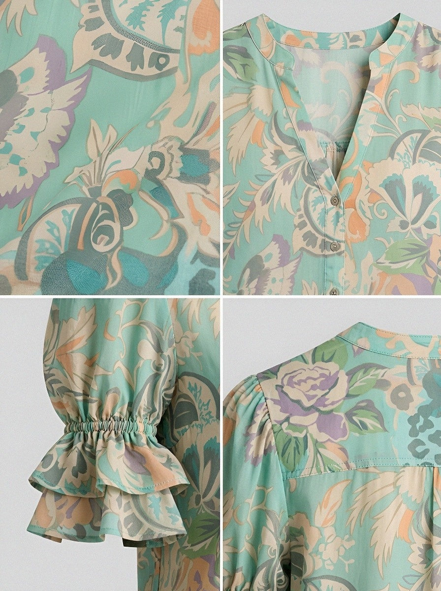 Women's Western Vintage Floral Paisley Printed Blouse