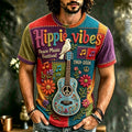 Men's Vintage 60s Music In Patchwork Art Hippie Crew Neck T-shirt