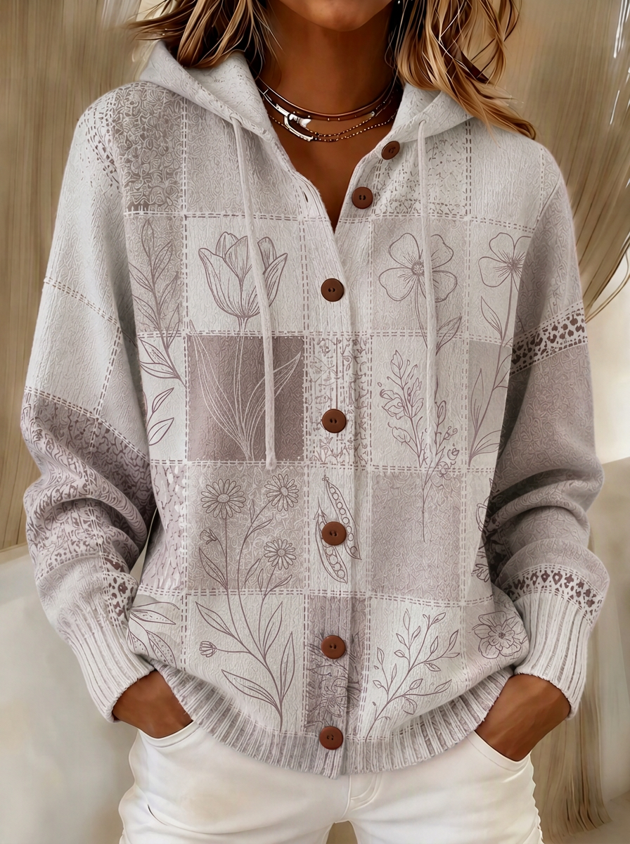 Women's Breast Cancer Awareness Pink Floral Patchwork Printed Cardigan