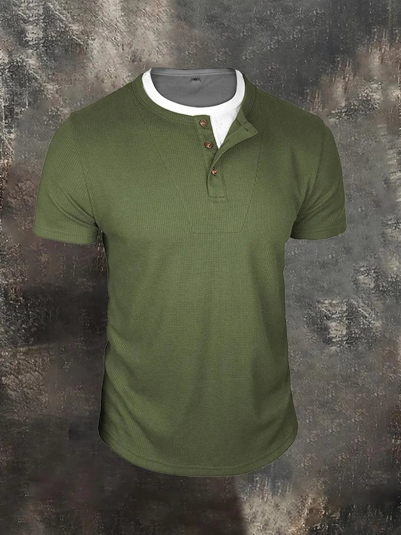 Men's Faux-Layer Waffle-Knit Henley Shirt