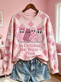 Women's "October Pink Ribbon" Breast Cancer Prevention Campaign Halloween Casual Regular Sweatshirt