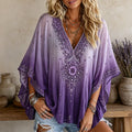 Women's Purple Gradient V-neck Blouse With Floral Embroidery And Embellishments