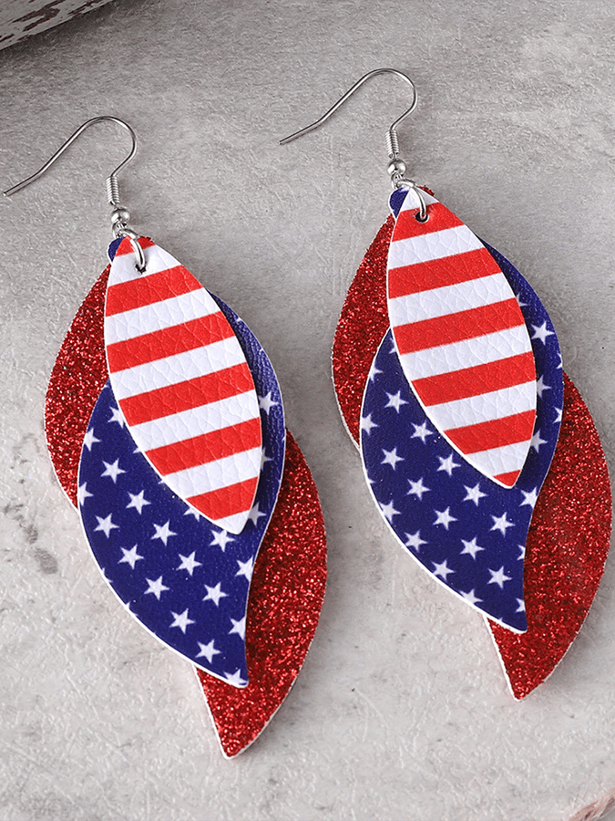 Independence Day Sequined Leather Drop Earrings