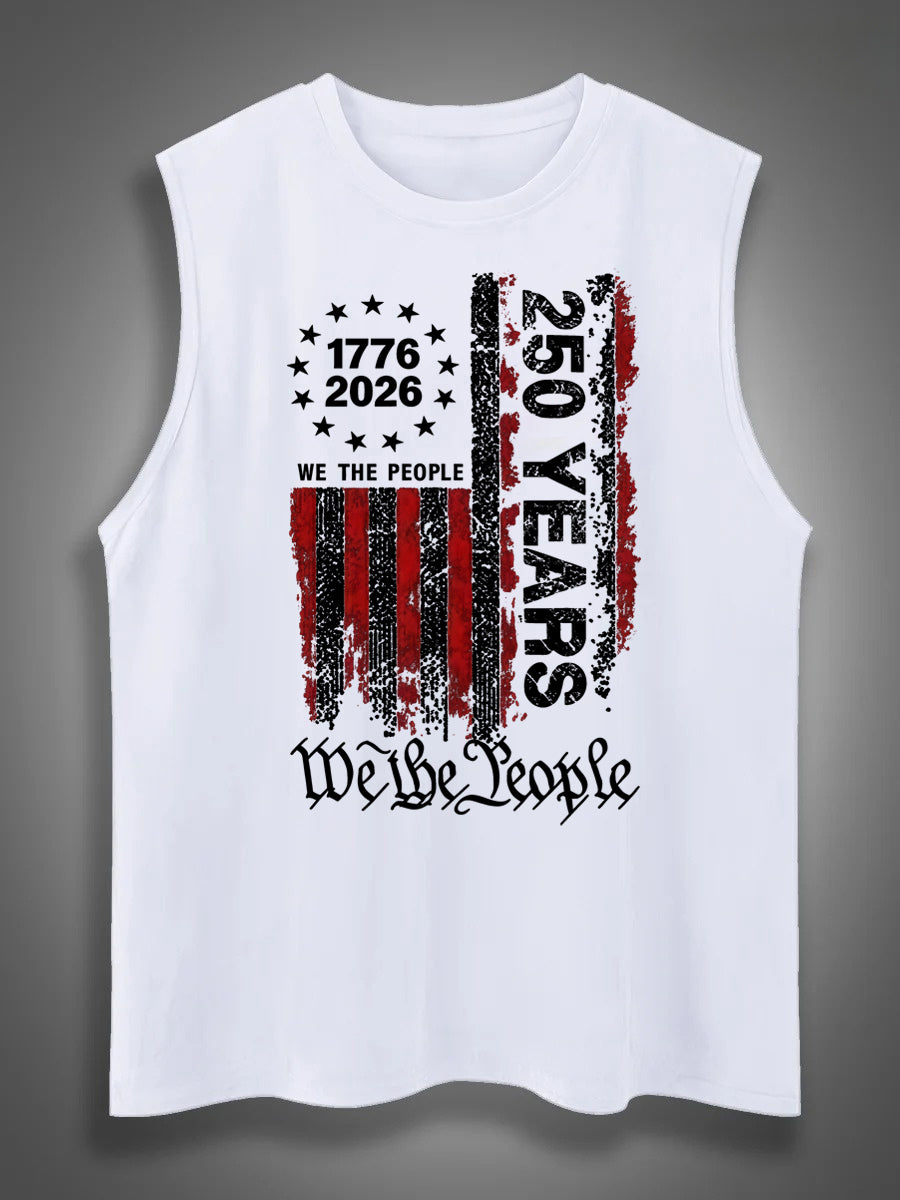 250 Anniversary USA Shirts Mens 250th American Flag 100% Cotton Sleeveless Tank Tops