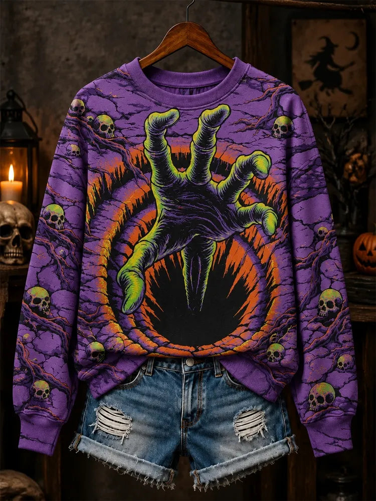 Women's Halloween 3d Zombie Skeleton Crewneck Sweatshirt
