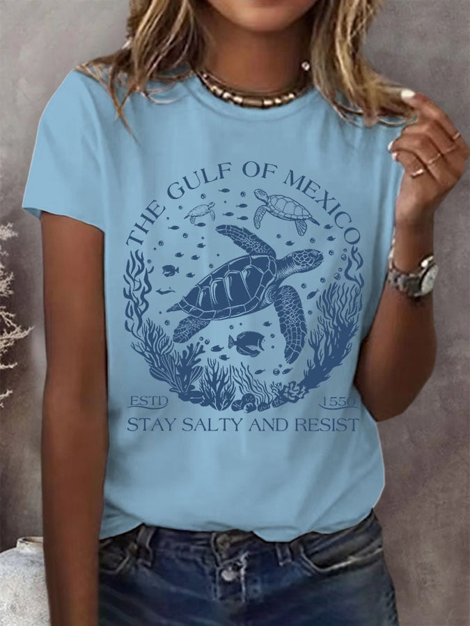 Women's Gulf Of Mexico Print Round Neck T-Shirt