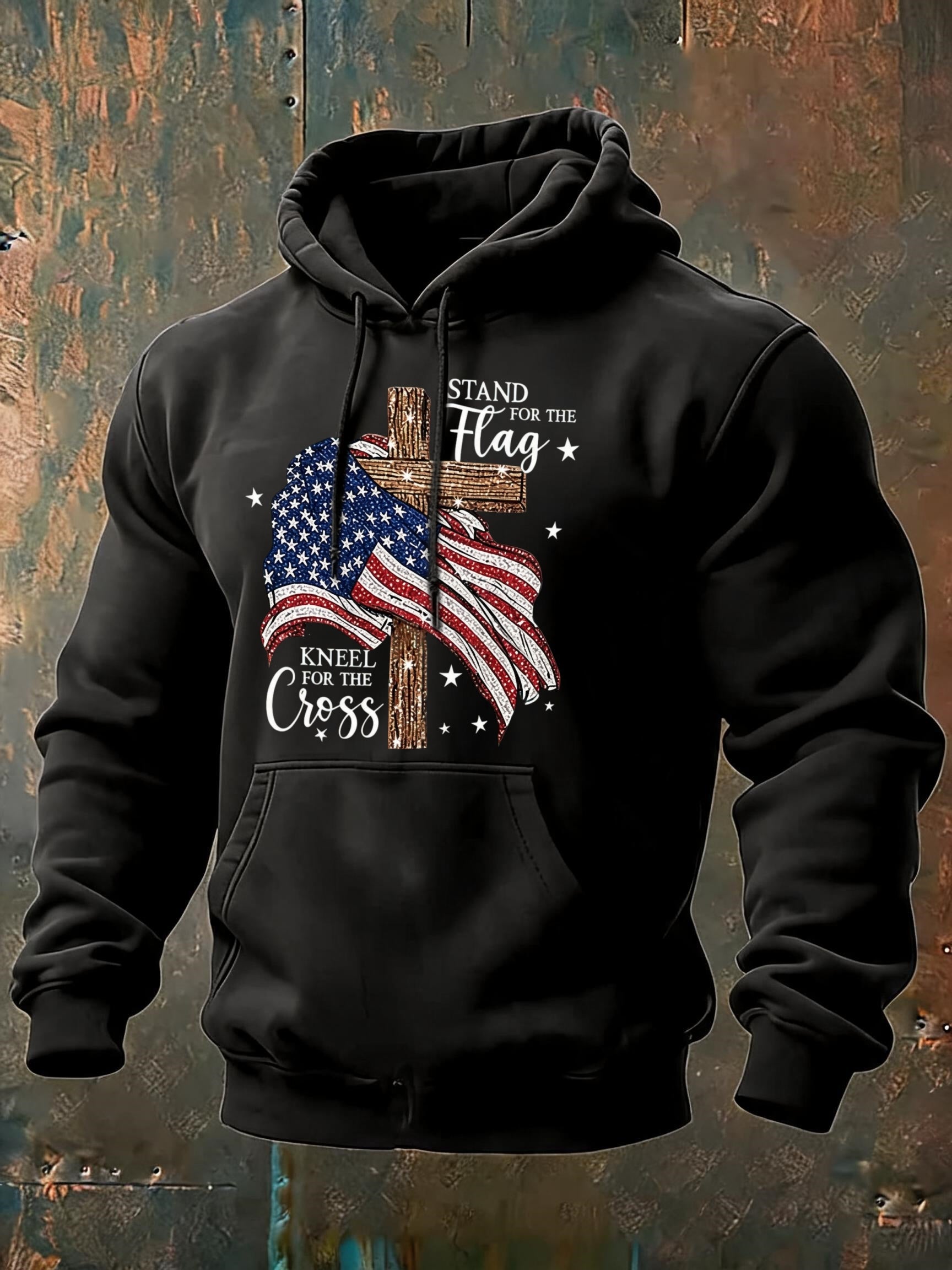 Independence Day Faith Flag Print Cotton Hoodie