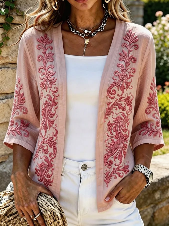 Women's Floral Breast Cancer Awareness Print Cardigan