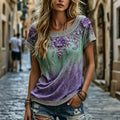 Classy Gradient Purple Lavender And Floral Art Linen Blend Loose Shirt