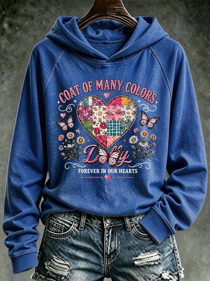Retro Coat Of Many Colors Forever In Our Hearts Print Hoodie