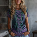 Women's Vintage Celtic Knot Floral Gradient Art Flowy Linen Blend Casual Tops