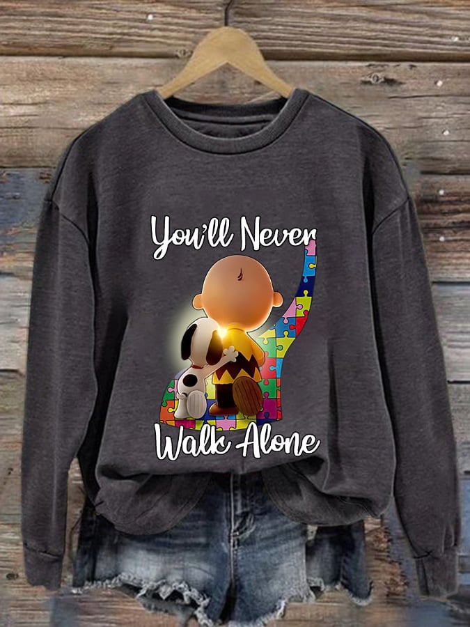 Retro Autism Awareness You'll Never Walk Alone Print Sweatshirt