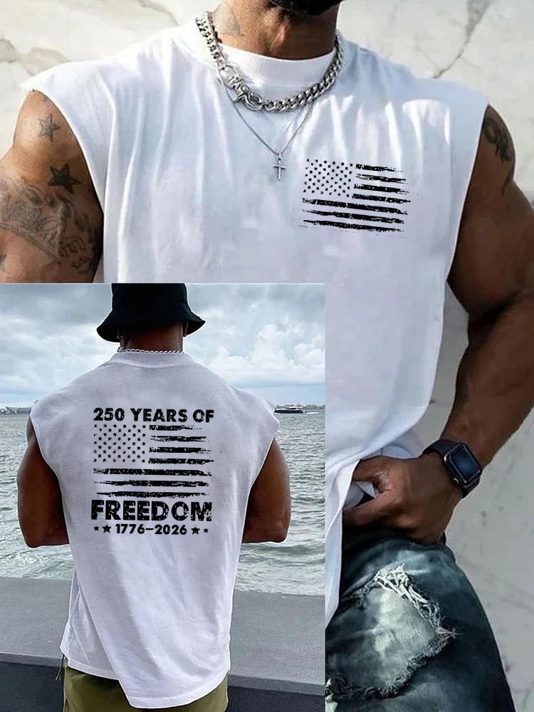 250 Years Of Freedom 1776-2026 Pattern Round Neck 100% Cotton Tank Top