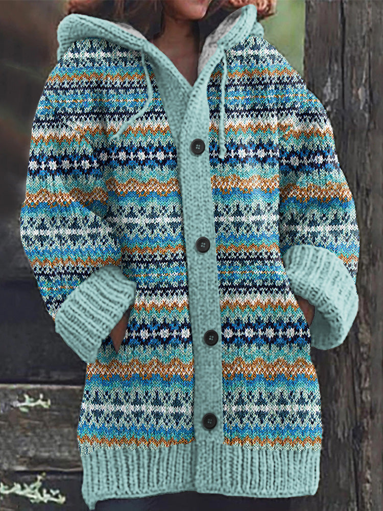 Vintage Geometric Jacquard Pattern Cardigan Sweater