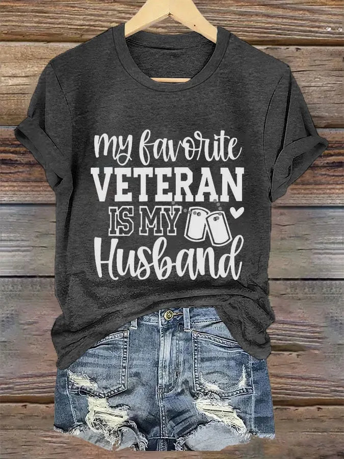 Women's 'My Favorite Veteran Is My Husband' Print T-Shirt