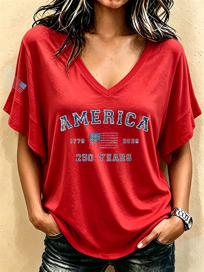 Women's Canada-Print V-Neck Casual T-Shirt