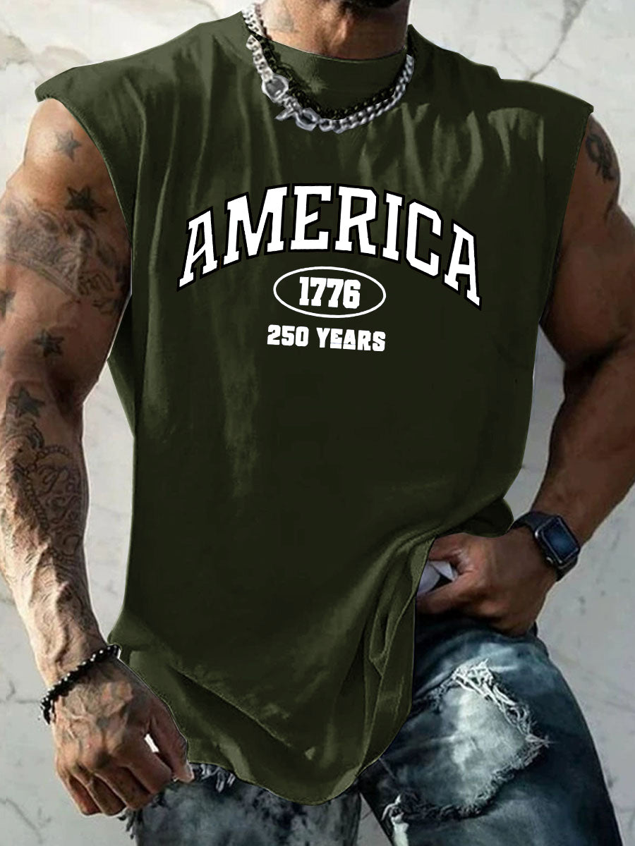America 1776 250 Years Pattern Round Neck 100% Cotton Tank Top